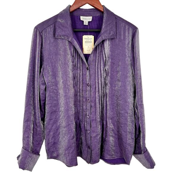 NEW NWT Coldwater Creek Iridescent Purple PETITE LARGE PL Formal Shirt Top - Picture 1 of 8
